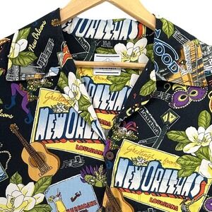 David Carey Originals New Orleans Mardi Gras Camp Shirt Mens XL Black Souvenir